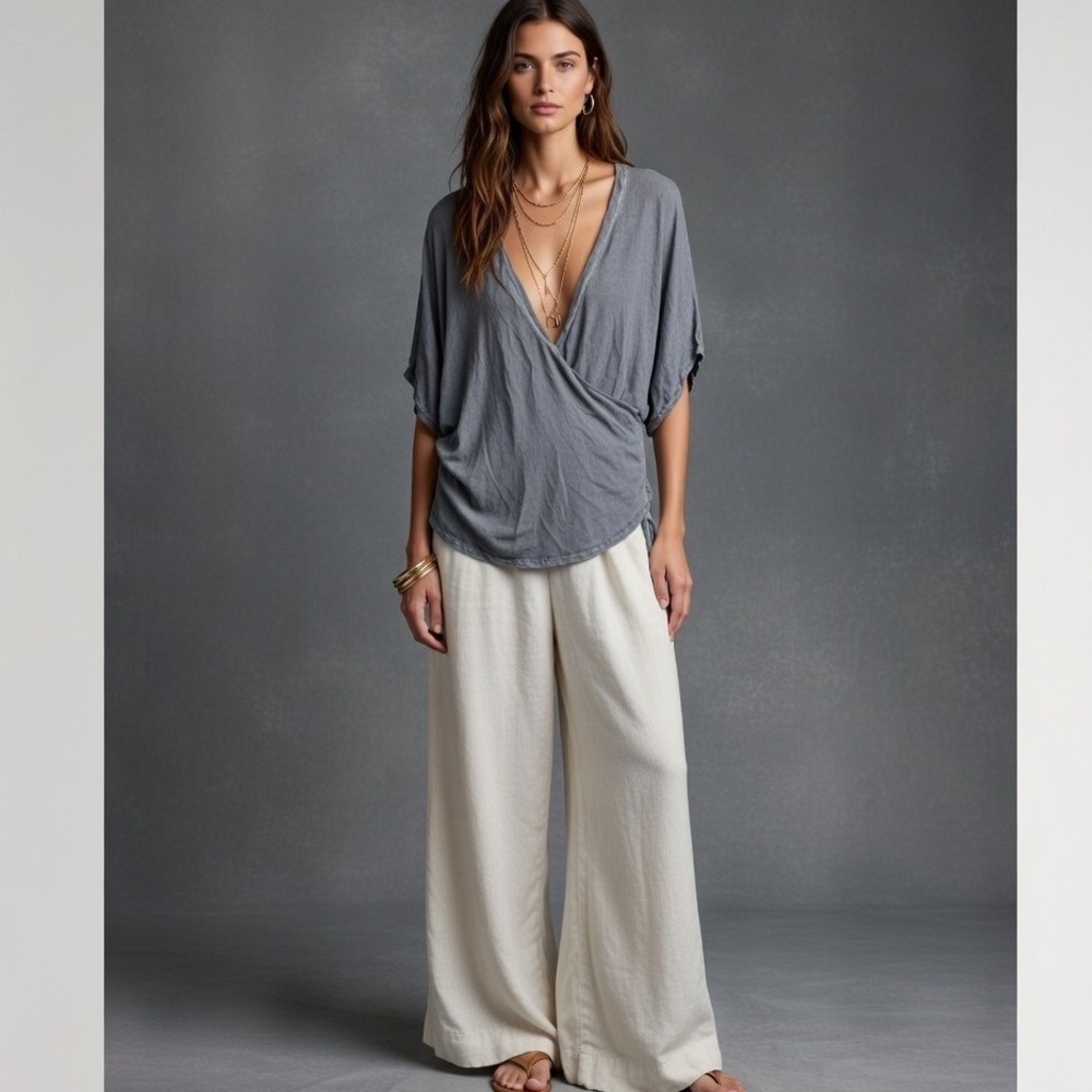 Free People Movement Kimono Easy Tee Wrap Top XS Gray Cotton Modal Blend